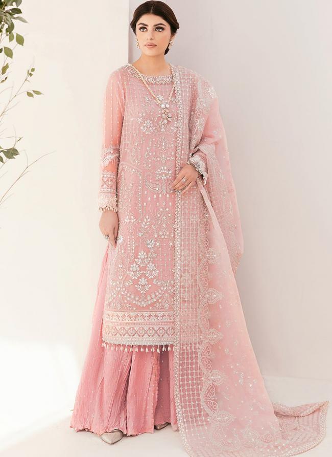 Georgette Peach Wedding Wear Embroidery Work Pakistani Suit